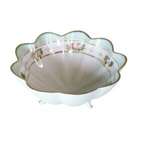 Vintage Nippon Hand-Painted Scalloped Footed Candy Bowl With Gold Trim